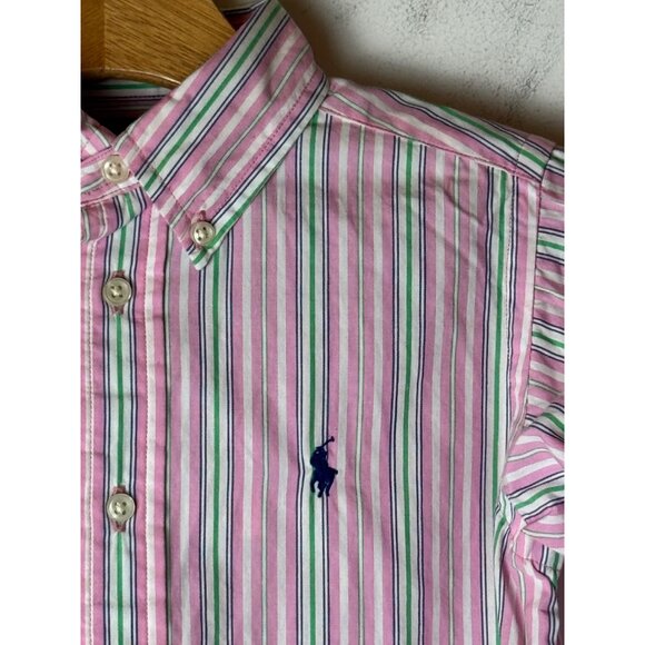 Ralph Lauren Shirt Boys 4 Pink Green Stripe Cotton Button Down Preppy NWT - Picture 6 of 9